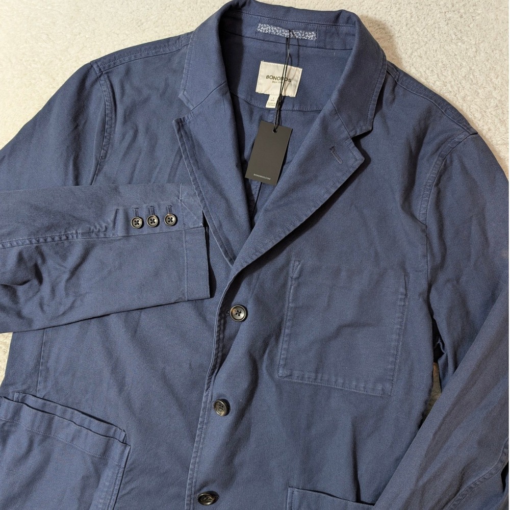 NEW! Bonobos Unconstructed Chino Blazer Men L Blue Stretch Cotton Twill L/S